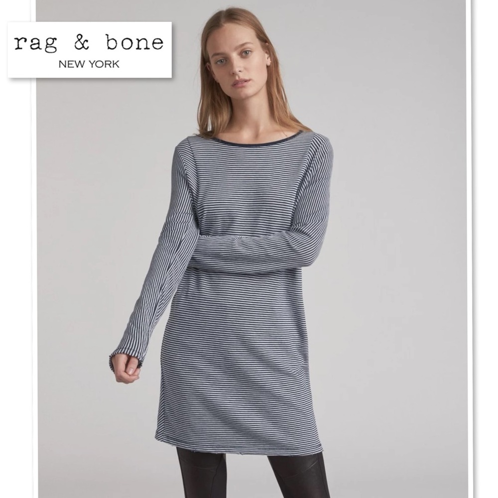 NWOT RAG & BONE Navy Blue Stripe Kit Long Sleeve Jersey T Shirt Dress Knit S